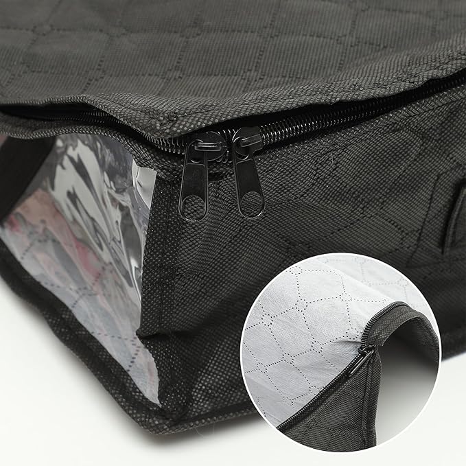 SAFIGLE Foldable Under Bed Storage Bag for Clothes Quilts Breathable Non-woven Organizer with Easy-open Zipper and Transparent Window for Blankets Pillows Sweaters Seasonal Clothing