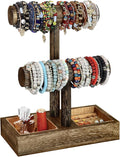 LadyRosian 2 Tier Wooden Display Jewelry Accessory Stand Jewelry Bracelet Holder Bangle Watch Necklace Storage Jewelry Box Organizer, (Brown-2 layers)
