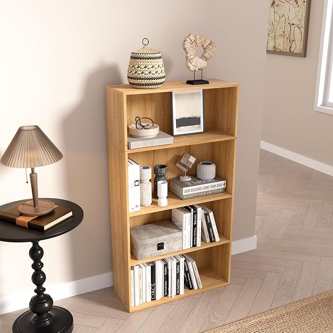 Wooden 4 Cube Storage Organizer,4 Tier Low Bookcase Storage Display Organizer, 44 Inch Versatile Cubes Shelf and Cubby Unit for Any Space (Oak, 4 Cube-W(23.6inch)