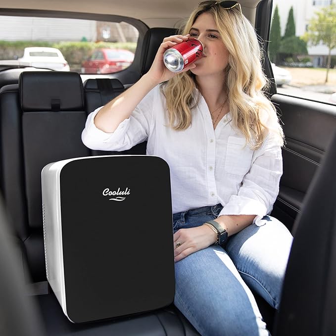 Cooluli 15L Mini Fridge for Bedroom - Car, Office Desk & College Dorm Room - 12v Portable Cooler & Warmer for Food, Drinks, Skincare, Beauty & Makeup - AC/DC Small Refrigerator with Glass Front, Black