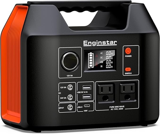 EnginStar Portable Power Station 300W 296Wh Battery Bank with 110V Pure Sine Wave AC Outlet for Outdoors Camping Hunting and Emergency, 80000mAh Backup Battery Power Supply for CPAP