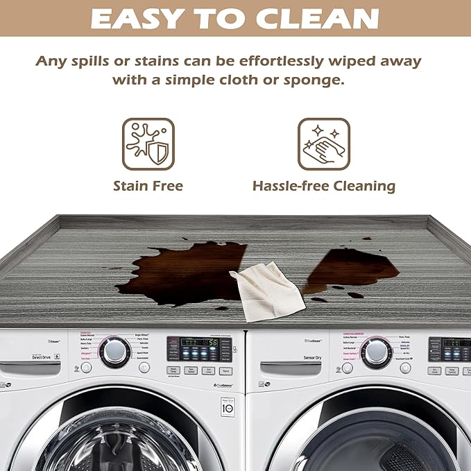 Royxen Washer Dryer Countertop with Solid Wood Core,54“W x 27.5D Laundry Countertop with Edge Rails,Washer and Dryer Topper for Laundry Room Organization (Eucalyptus)