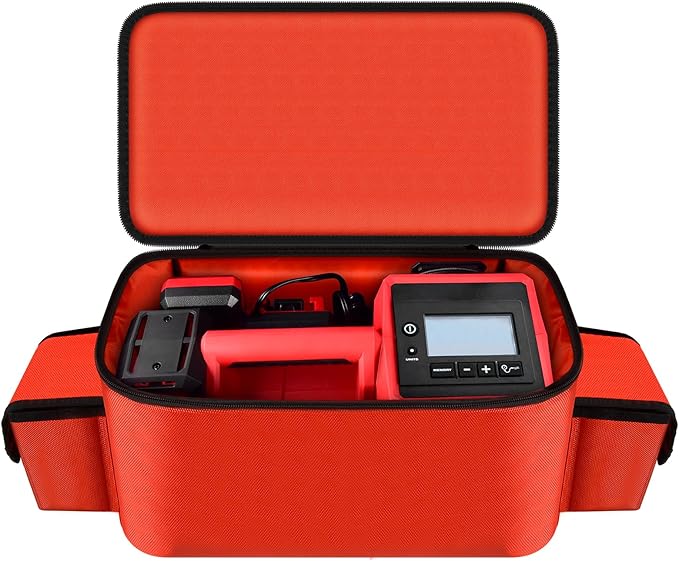Air Compressor Bag Compatible with Milwaukee M18 Inflator 2848-20/2771-20, Air Pump Carrying Box for Milwaukee Tools,Storage Holder for 18V 3.0/4.0/5.0/6.0/6.5/7.0/8.0Ah Battery (Case Only)-Red