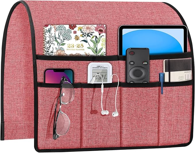 Joywell Armchair Organizer for Recliner Couch Remote Control Holder Armrest Organizer Non Slip Sofa Arm Chair Caddie with 6 Pocket Storage for Magazine, Tablet, Phone, iPad, Rose Pink‌