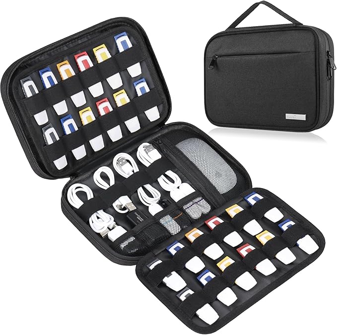 Lacdo USB Flash Drive Case Thumb Drive Holder Case Organizer Portable Electronic Accessories Storage Bag for SanDisk/SamData/Samsung USB Flash Drives Jump Drive Memory Stick, SD Card, Cables, Black