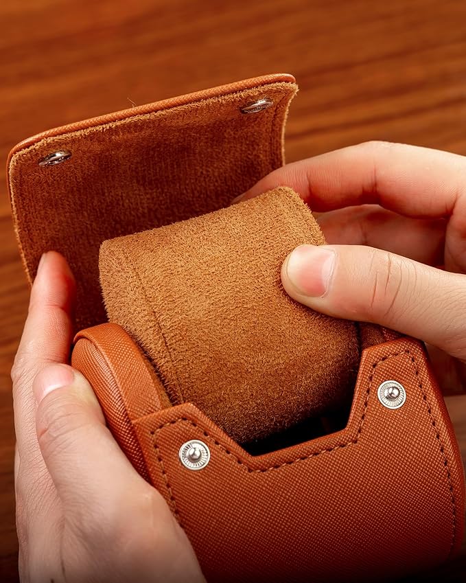 MR.OKAY Single Watch Travel Case -Classic Leather Watch Case with Perfect Texture. Watch Carrying Case or Organizer for Storage And Display. Ideal Gift for Men Traveling, All Handmade by Artisans