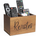 Acacia Wood TV Remote Holder, Caddy and Organizer for Table, Vintage Farmhouse Desk Caddy (Brown, 4+ Remotes)