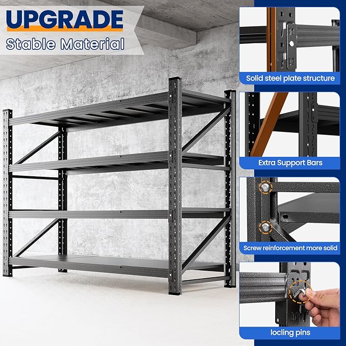 MIIIKO 60" W Storage Shelves,4800LBS Metal Garage Storage Shelving,Heavy Duty Adjustable Unit Storage Shelves for Warehouse,Basement,60" W x 24" D x 70" H,Black