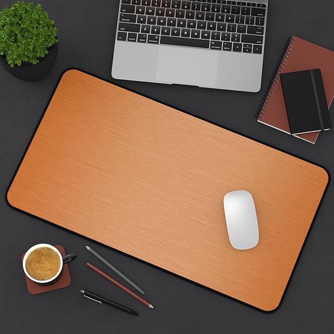 Brushed Metal Texture Desk Mat - Extended Mouse Pad & Desk Pad, Neoprene Surface, Non-Slip Rubber Base, Stitched Edges, Desk Protector for Keyboard & Mouse, Sizes 12x18/12x22/16x32 (Orange, 12x22)