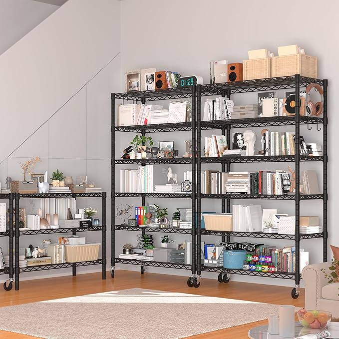 PrimeZone 6 Tier Wire Shelving with Wheels 79''H 1500lbs Storage Shelves NSF Certified Heavy Duty Steel Metal Shelf Adjustable Rolling Rack Kitchen Garage Closet Pantry Laundry 79''HX36''WX16''D 4Pcs