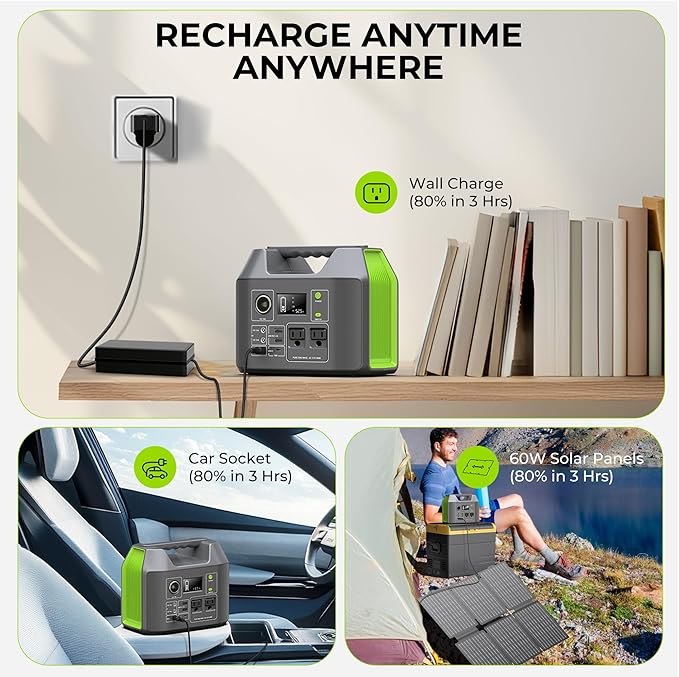 Portable Solar Generator, 300W Portable Power Station with Foldable 60W Solar Panel, 110V Pure Sine Wave 296Wh Lithium Battery Pack for Home Use RV Van Outdoor Camping, Foldable Panel included