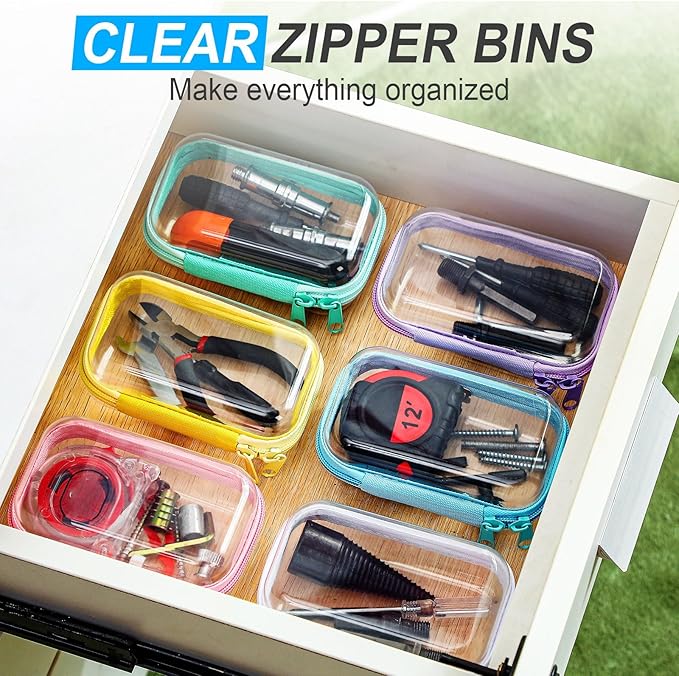 Sanwuta 6 Pcs Clear Hard Zipper Case Hard Plastic Zipper Pouches Transparent Makeup Bag Pencil Pouches for Travel Snacks Christmas Trinket Storage Organizer Box(Colorful,5 x 3 x 2 Inch)