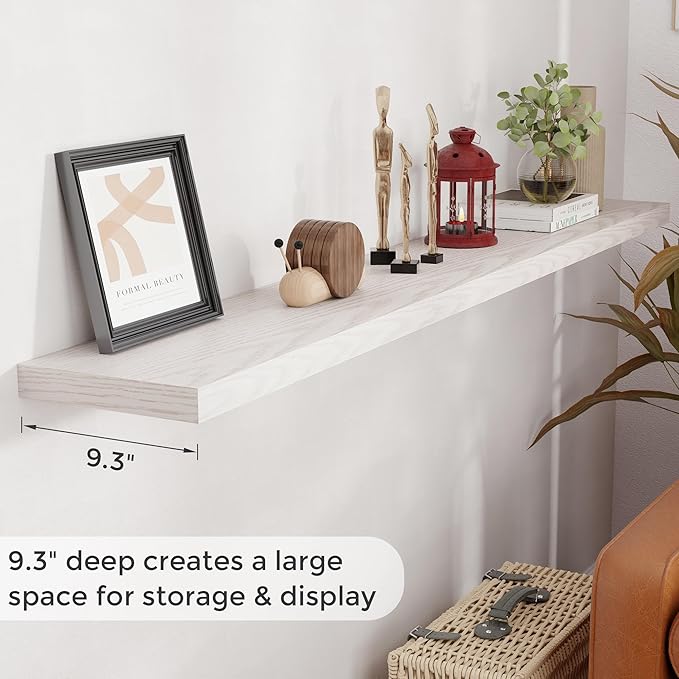 Fun Memories 72 Inch Floating Shelves, 72 x 9.3 Rustic Wooden Fireplace Mantel, 9.3 Inch Floating Shelf for Wall, Farmhouse Wall Shelves for Home Storage & Display, Brich Color, Set of 1