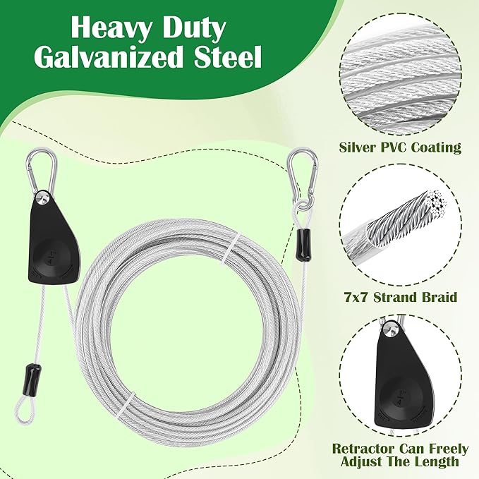 40 FT Clothes Line Outdoors, Anglecai 3/16" Retractable Wire Clothes Ropes PVC Coating Laundry Clothesline with Retractor for Outdoors Camping