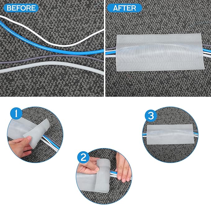 WILLBOND Carpet Cord Cover Cable Protector Floor Cover Cable Protector Management Only for Commercial Office Carpet(19.69 ft,Grey)