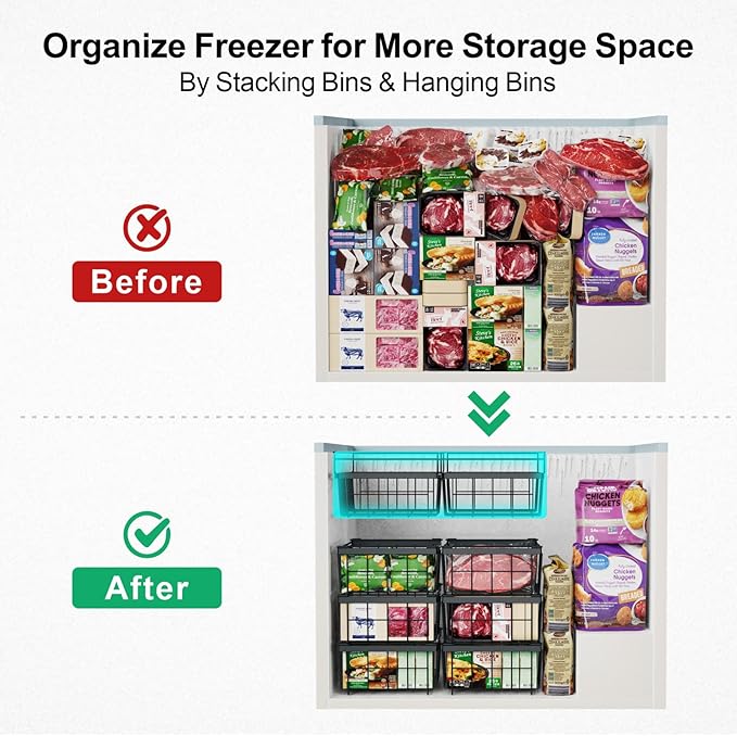 iSPECLE Large Chest Freezer Organizer Bins - 17.5" to 22.6" Expandable Length Baskets for Deep Freezer, Fit 10 to 20 Cu.FT, 2 Pack Adjustable Hanging Chest Freezer Basket, Black