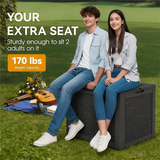 30 Gallon Outdoor Storage Deck Box Waterproof,Garden Tool,Backyard Cushion,Poolside Storage,Small Delivery Boxes for Outside,Lockable Lid,Rattan Black