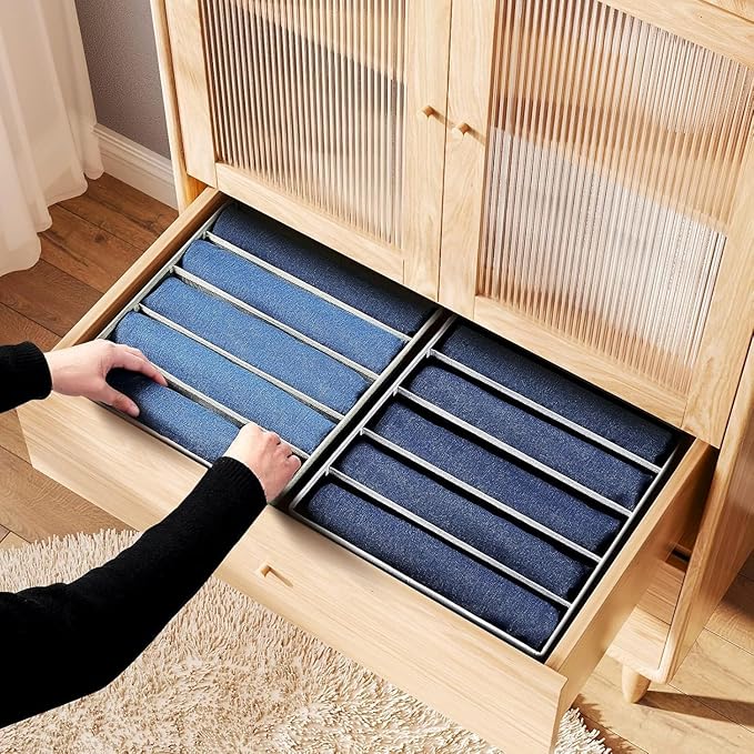 Foldable Closet Organizer with Handles - 6 Pack Fabric Wardrobe Dividers for Clothes Storage Jeans, Pants, Sweaters, T-Shirts，Black