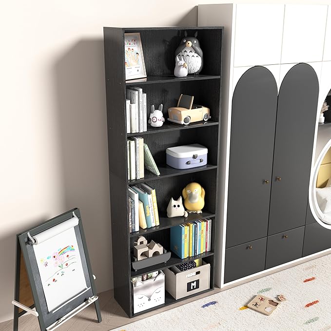 Wooden 6 Tier Book Shelf, 6 Cube Storage Organizer,6 Tier Low Bookcase Storage Display Organizer, 64 Inch Versatile Cubes Shelf and Cubby Unit for Any Space (Black, 6 Cube-W(23.6inch)