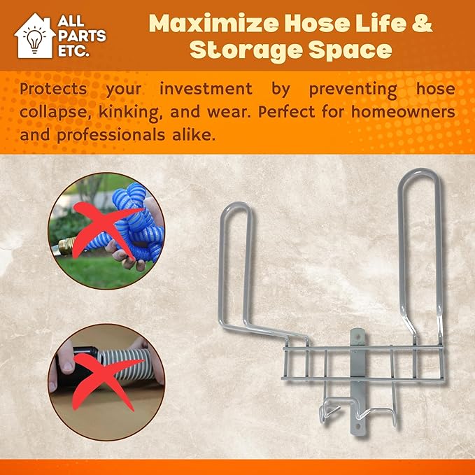 Deluxe Vacuum Hose Hanger – Heavy Duty Metal Wall Mount Storage Rack for Central & Canister Vac Systems – Fits 30-40 Ft Hose – Includes Screws & Anchors – Gray