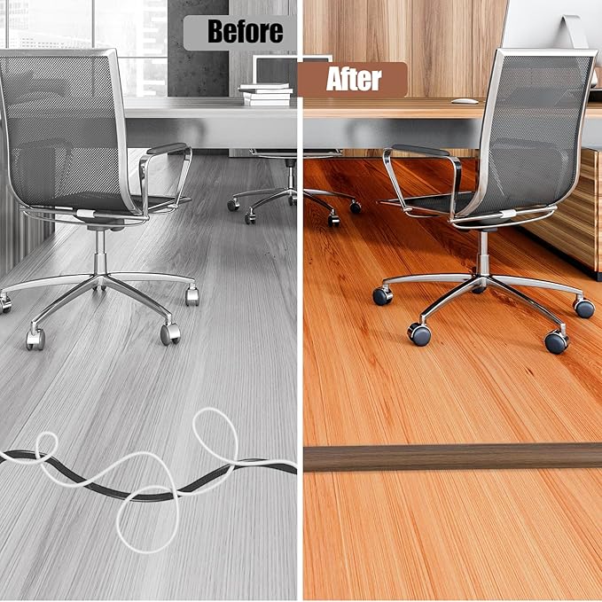 Floor Cord Cover Cable Cavity Self Adhesive Cord Hider Floor 10FT Floor Cable Management Power Cord Protector Floor Electric Cord Covers for Offices, Gym, Exhibitions (Misty Brown Wood, 1.57" x 10')