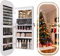 LVSOMT LED Mirror Jewelry Cabinet, Wall/Door Mount Jewelry Mirror Organizer, Rounded Full Length Mirror with Storage, Lockable Jewelry Armoire, 16" Wide, Foldable Shelf, Interior Mirror, White