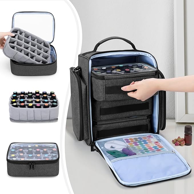 BAFASO Essential Oil Storage with 2 Sheet Labels, Essential Oil Case Holds 72 Bottles (15ml - 30ml), Black
