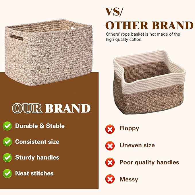 Storage Baskets for Organizing, 4 Pack Storage Baskets for Shelves, Woven Basket for Shelves, Closet Organization, Rectangle Organizer Basket Gifts Empty, 13"Lx8.7"Wx7.9"H Decorative Bins with Handles
