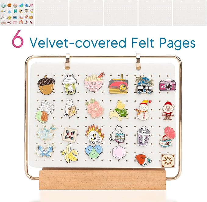 PACMAXI Display Organizers, Brooch Holder, Enamel Pin Pages for Store 180+ Pins, Collection Storage Calendar Wooden Stand With 6 Pages (Not Include Any Accessories) (White)