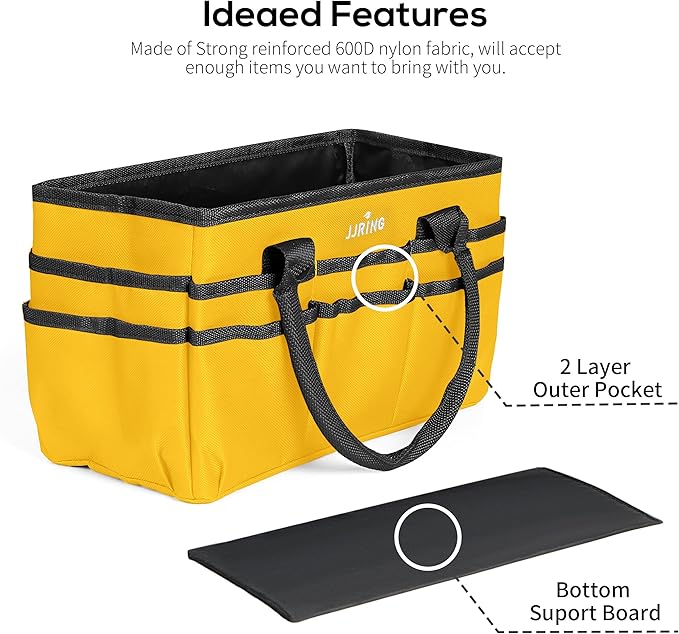 JJRING Craft and Art Tote - 600D Yellow Nylon Fabric Art Sewing Organizer Bag with Pockets - for Craft, Scrapbooking, Medical, and Office Supplies Storage