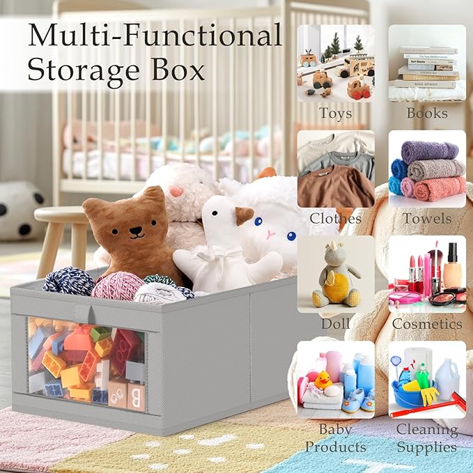 Criusia 6 Pack Linen Closet Organizers and Storage, Large Linen Closet Baskets for Organization, Foldable Storage Containers for Toys, Clothing, Towels, Jeans, Books, Shelves, Grey