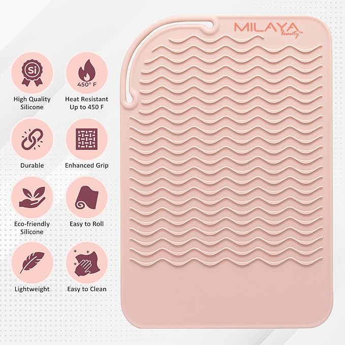 Vanity Accessories Heat Resistant Mat – Silicone Flat Iron & Curling Iron Holder, Non-Slip Vanity Mat & Hot Tool Mat for Home, Salon, or Travel Use