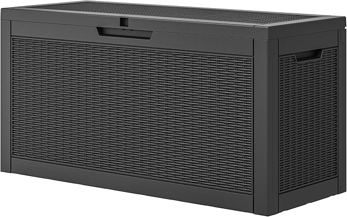 Outdoor Storage Box, Resin Deck Boxes Indoor and outdoor, Waterproof Storage Box Lockable Lid (Black, 60 Gallon)