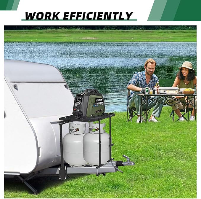 Adjustable Trailer Tray - RV Generator Rack with Innovative Design, 300 lbs Load Capacity, Ideal for Outdoor Storage of Motorhomes and RVs, Black