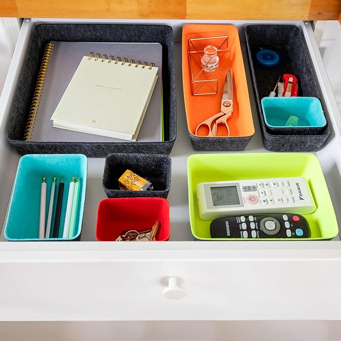 Three by Three Seattle Felt·Like·It! Felt Bins for Office, Crafts, Classroom, Living Room, Bedroom: Multicolor, Set of 8