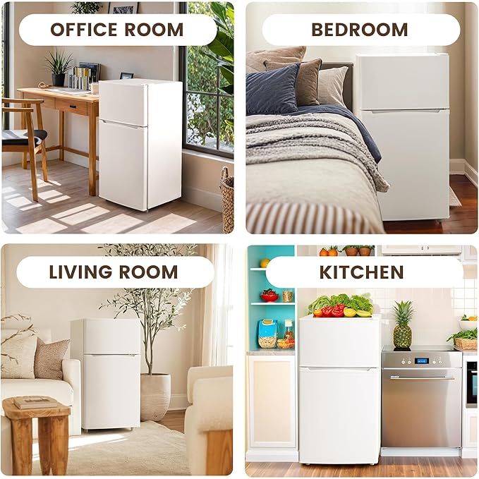 Manastin 3.55 Cu.Ft Mini Fridge with Freezer, Small Fridge with 2 Doors for Office, Kitchen, Dorm and Bedroom, Mini Refrigerator with Adjustable Shelves (White)
