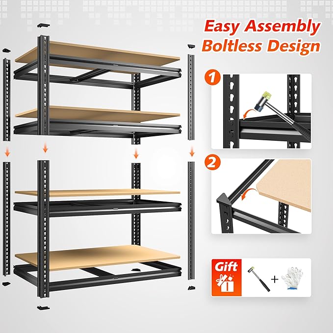 REIBII Garage Shelving 60.1" H Storage Shelves Heavy Duty 1800 LBS, 4-Tier Metal Shelving Ajustable Garage Shelves for Warehouse Basement Kitchen Pantry Closet, 60.1" H x 35.5" W x 18" D