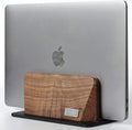 Vertical Laptop Stand, Black Walnut Wood Laptop Holder Vertical for Desk - Heavy Black Aluminum Base | Adjustable Dock (8-38mm) Fits Most Laptops, MacBooks (Black Base)