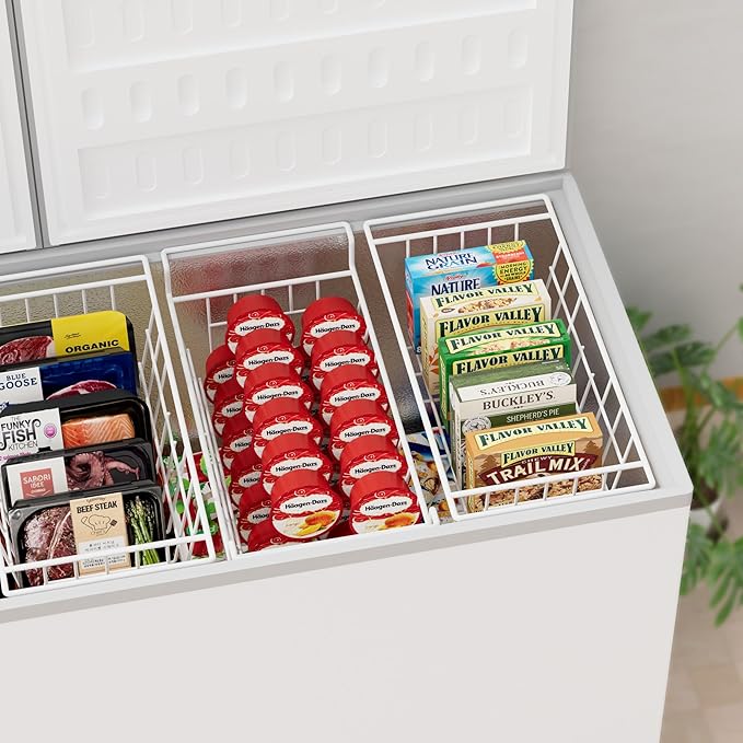Chest Freezer Organizer Bins, Deep Freezer Basket Storage Rack Bins Wire Metal Baskets with Hanging Handles 17.5" 2Packs