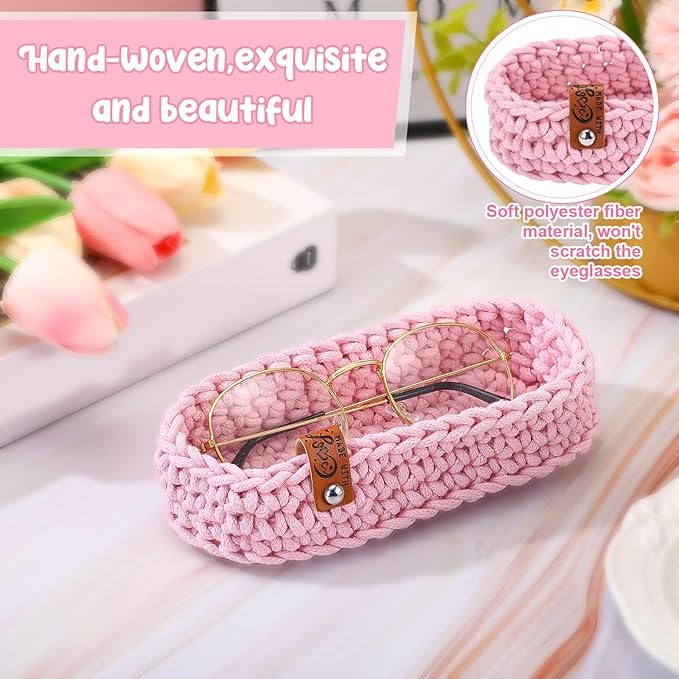 Tioncy Eyeglasses Holder for Nightstand Wool Anti Scratch Desk Bedside Knit Eyeglass Storage for Fathers Day Graduation Gifts