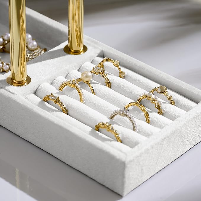 2 Tier Bracelet Holder Display - Detachable T Bar White Velvet Bracelet Holder, Jewelry Holder Organizer for Bracelet, Necklace, Earrings, Rings