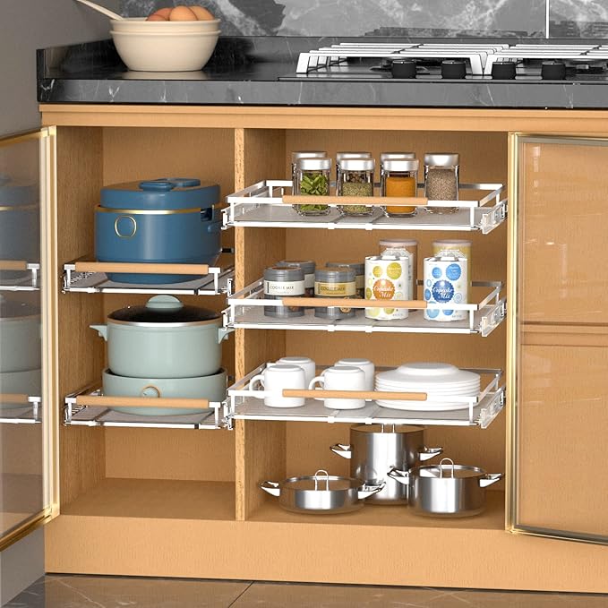 Pull Out Drawer Cabinet Organizer, Expandable Slide Out Storage Shelves - Heavy Duty, Durable and Smooth Slide-Out, 23" x 40" Wide x 22.5" Deep, 2 Pack