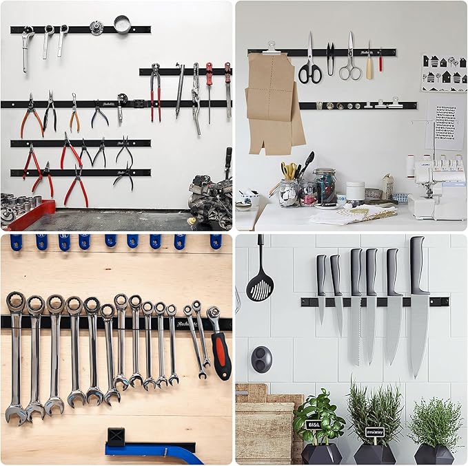 4 Pieces 24" Magnetic Tool Holder Strip, Black Magnet Bar, Metal Tool Organizer Rack for Garage Organization, Easy To Install in Workshop, Mounting Screws Included