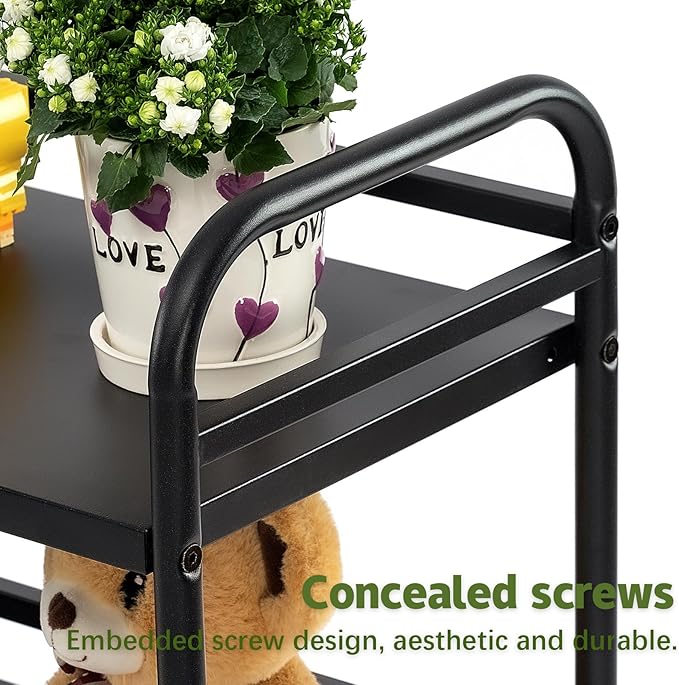 HDANI 3 Tier Rolling Cart Shelves,Heavy Duty Multifunctional Metal Frame-Supports 22 Lbs Per Tier,Rolling Cart with 2 Lockable Wheels for Home,Office,Kitchen,Bathroom,Bedroom,Black