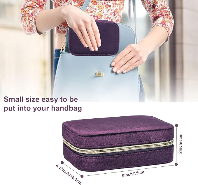 Dajasan Mini Travel Jewelry Case, Small Portable Travel Jewelry Organizer Box, Velvet Jewelry Gift Box for Women Girls (Modena)