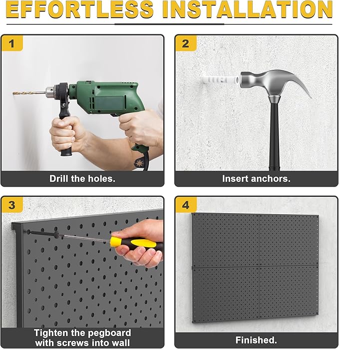 Ultrawall Metal Pegboard Panels, Pegboard Wall Organizer, Black Peg Boards for Wall, Garage Tool Storage Organization, 12"X16", 2pcs