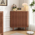 Fluted Floor Corner Kitchen Cabinet, Wooden Freestanding Cabinets Organizer with Door, Side Storage Organizer for Living Room, Dining Room, Bathroom Walnut