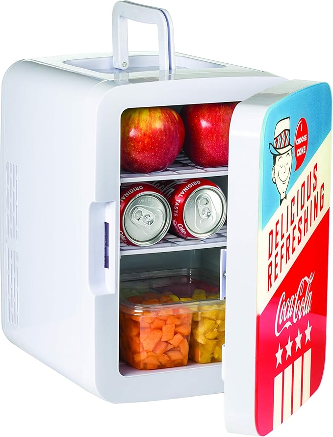 Cooluli Retro Coca-Cola Mini Fridge for Bedroom - Car, Office Desk & College Dorm Room - 10L/12 Can Small Refrigerator - AC/DC 12V Portable Cooler & Warmer for Food, Drinks & Skincare (Coke, Vintage)
