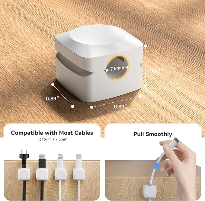 Rotatable Cord Organizer, Enhanced Spring Cable Clips, Strong Adhesive Cable Management, Desk Cord Holder for Nightstand, Office Accessories and Car (8*White)