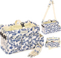 FifthStart Multiuse Large Blue Floral Diaper Caddy with Waist, Shoulder Strap, 9 Pockets, Mesh Base, and Adjustable Compartments